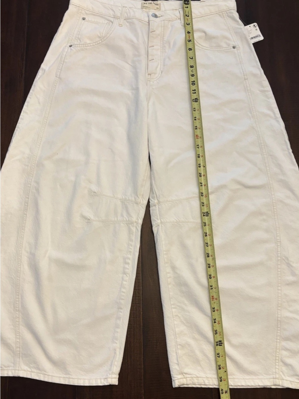 Free PeopleX We The People  Good Luck Mid Rise Barrel Jeans Milk Sz 32 NWT - Picture 9 of 12